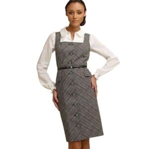 Semantiks Tweed Plaid Button Down Pencil Dress 2 Belt Wool Blend Dark Academia‎